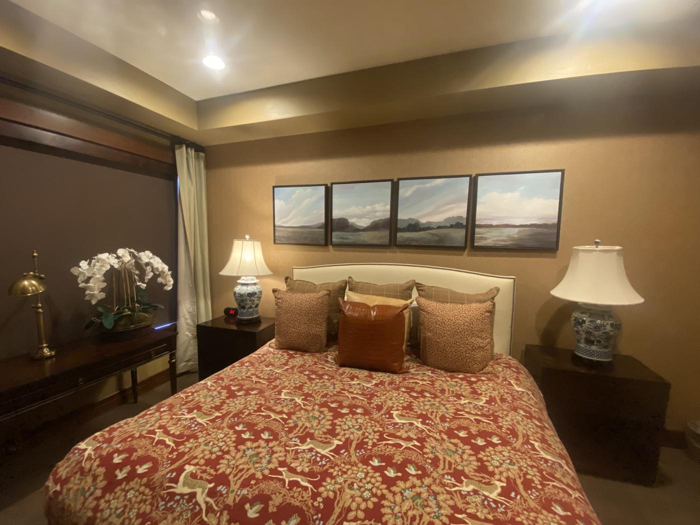 Repainted bedroom with warm neutral walls